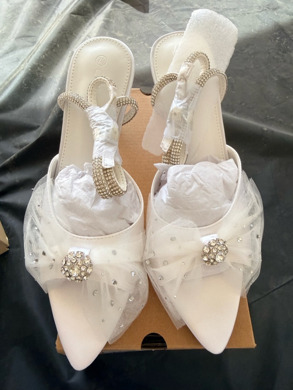 Elegant White Bejeweled Pointed-Toe Women’s Mules